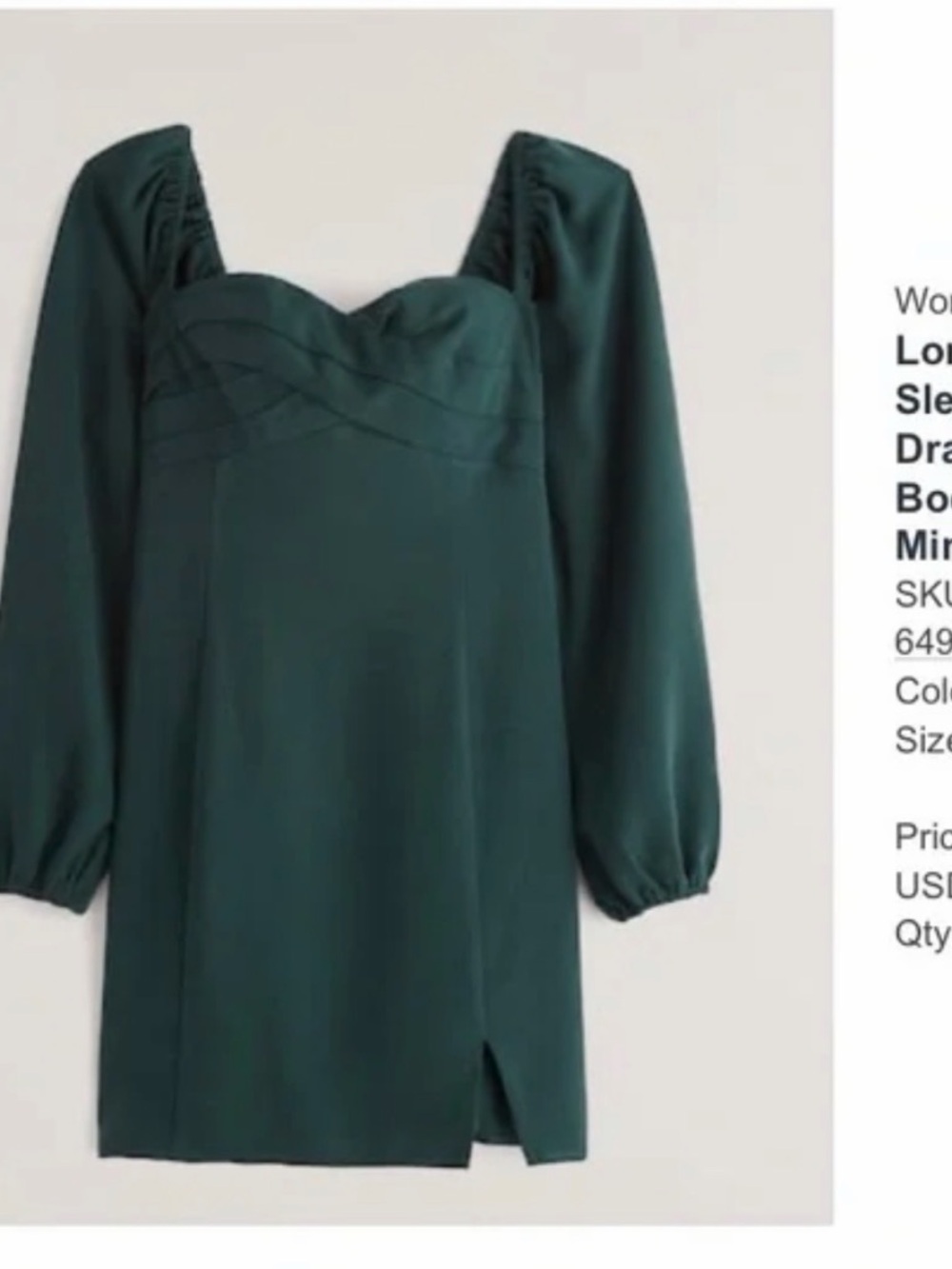 Abercrombie & Fitch Emerald Long Sleeve Sweetheart Mini Dress